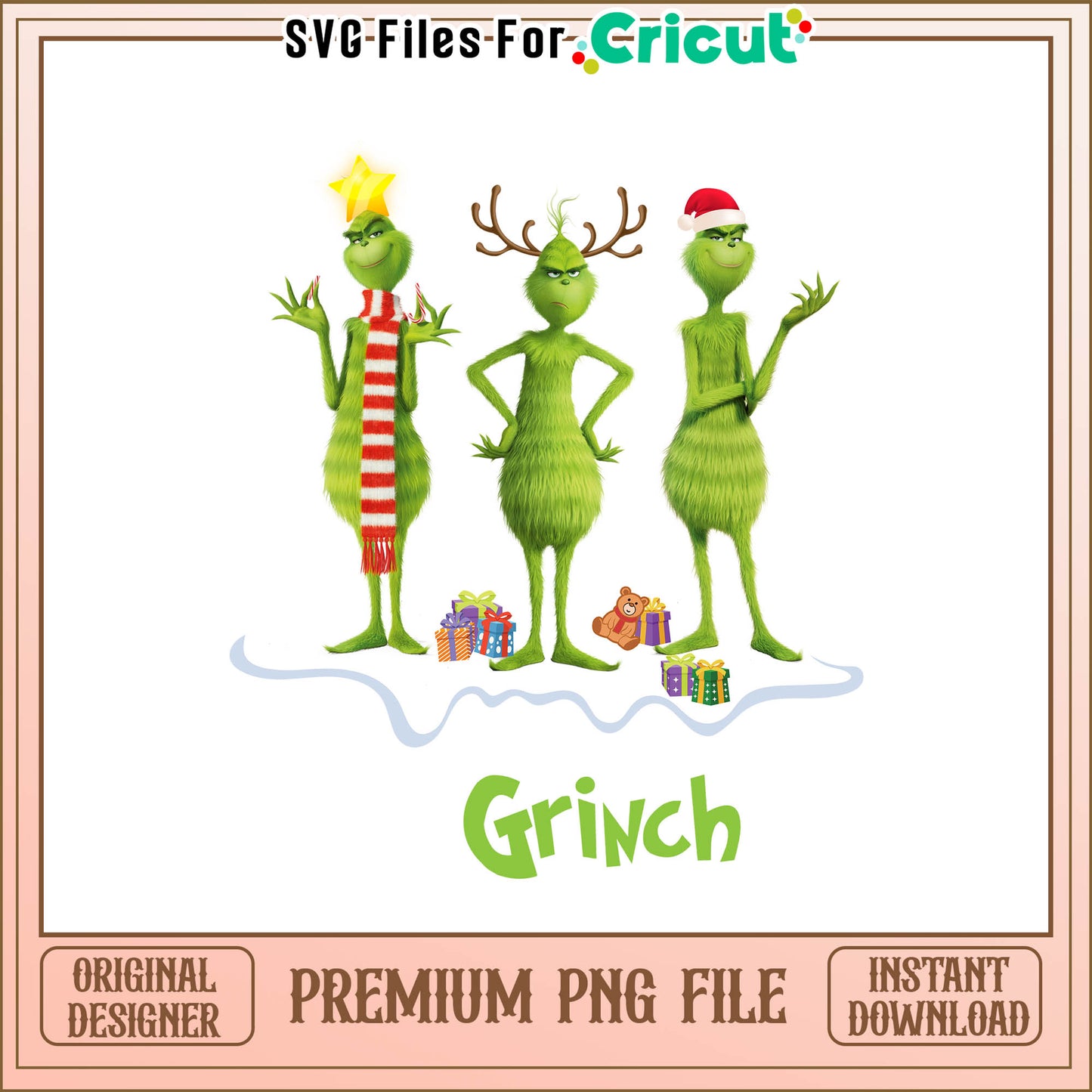 Santa three grich merry christmas png, disney grinch png