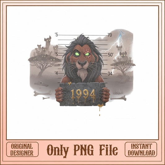 Scar Mugshot 1994 PNG, Lion King Villain PNG, Disney PNG