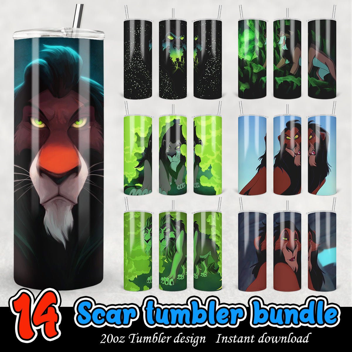 Scar Tumbler Bundle Png, Disney Lion king 20oz tumbler bundle