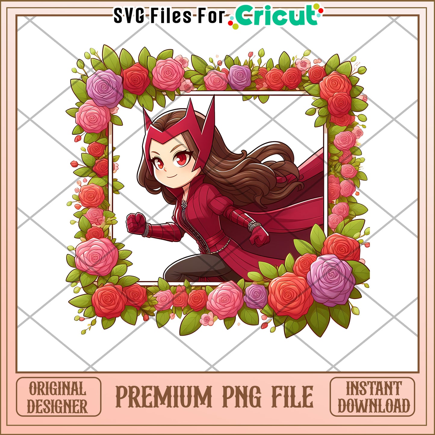 Scarlet Witch PNG Floral Frame Design