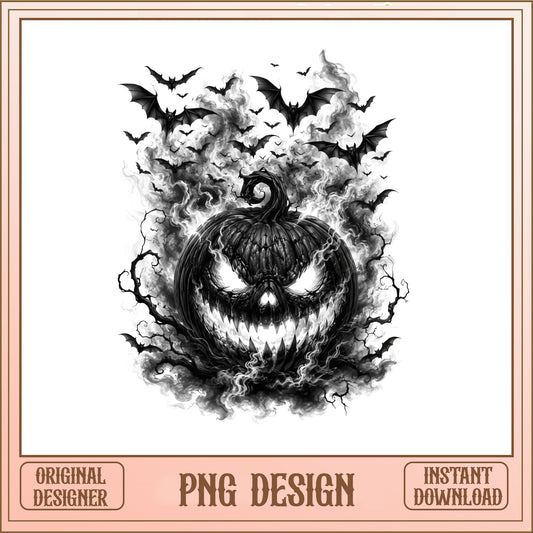Scary Pumpkin With Bats Halloween PNG, Jack O Lantern PNG