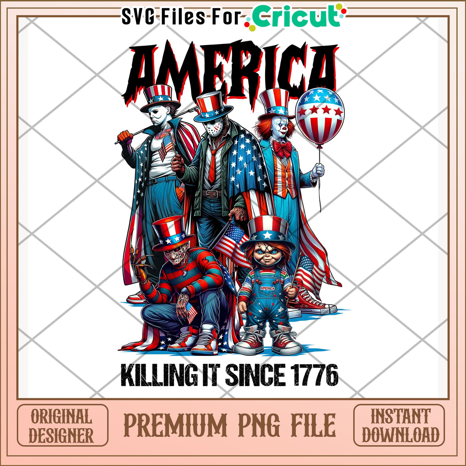 Scary characters killin it since 1776 png, 4th of july design png, patriotic theme png