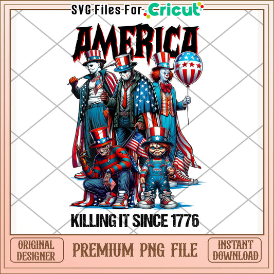 Scary characters killin it since 1776 png, 4th of july design png, patriotic theme png