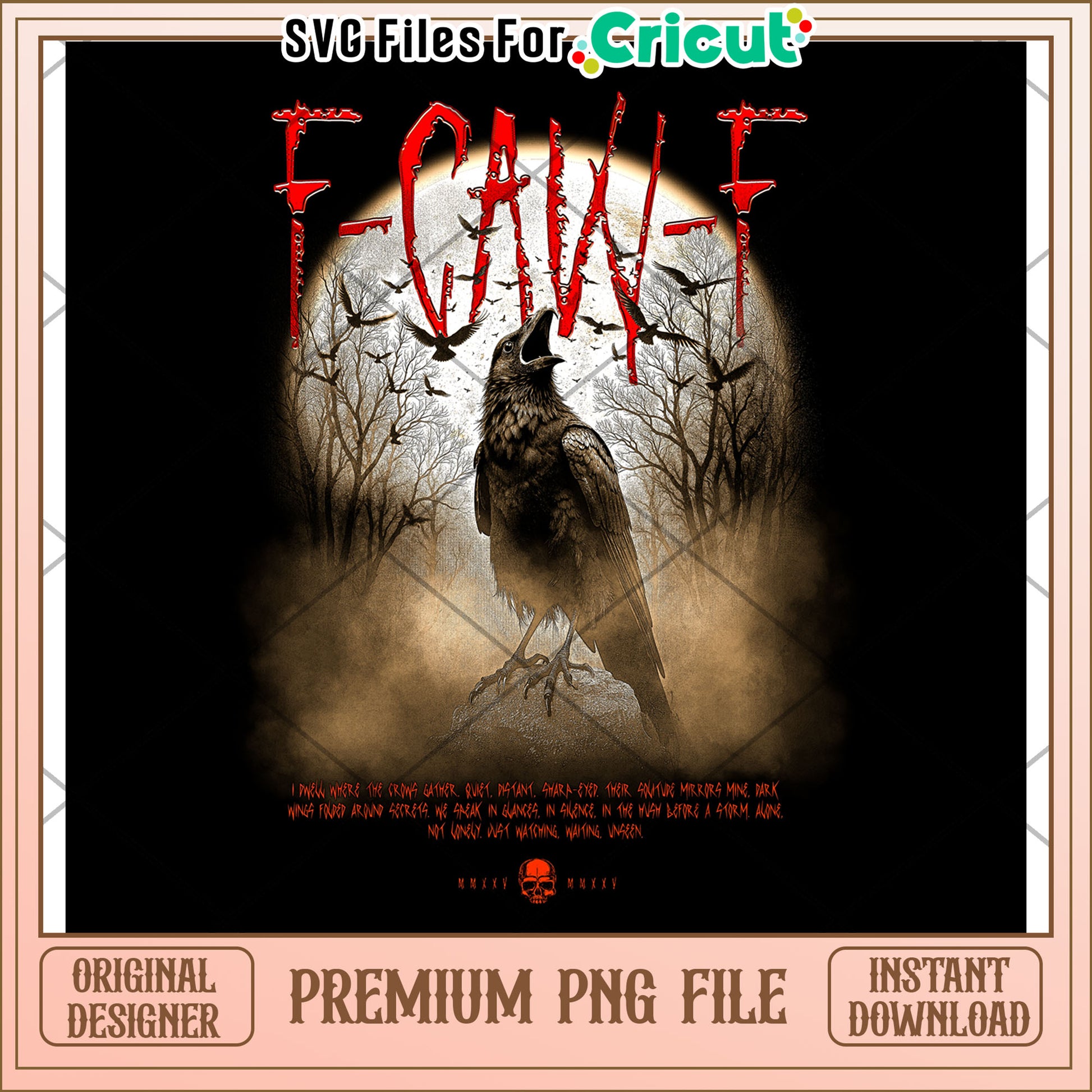 Scary f caw f png, halloween vibes png, gothic raven png