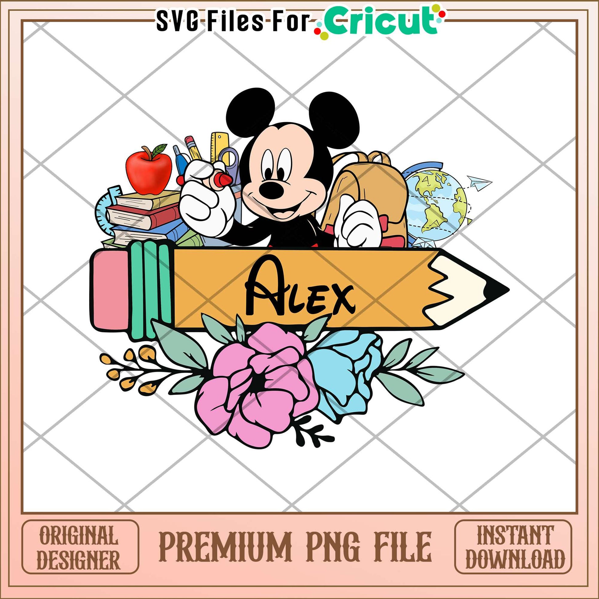 School supplies Alex mickey mouse png, back to school​ png