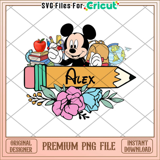 School supplies Alex mickey mouse png, back to school​ png