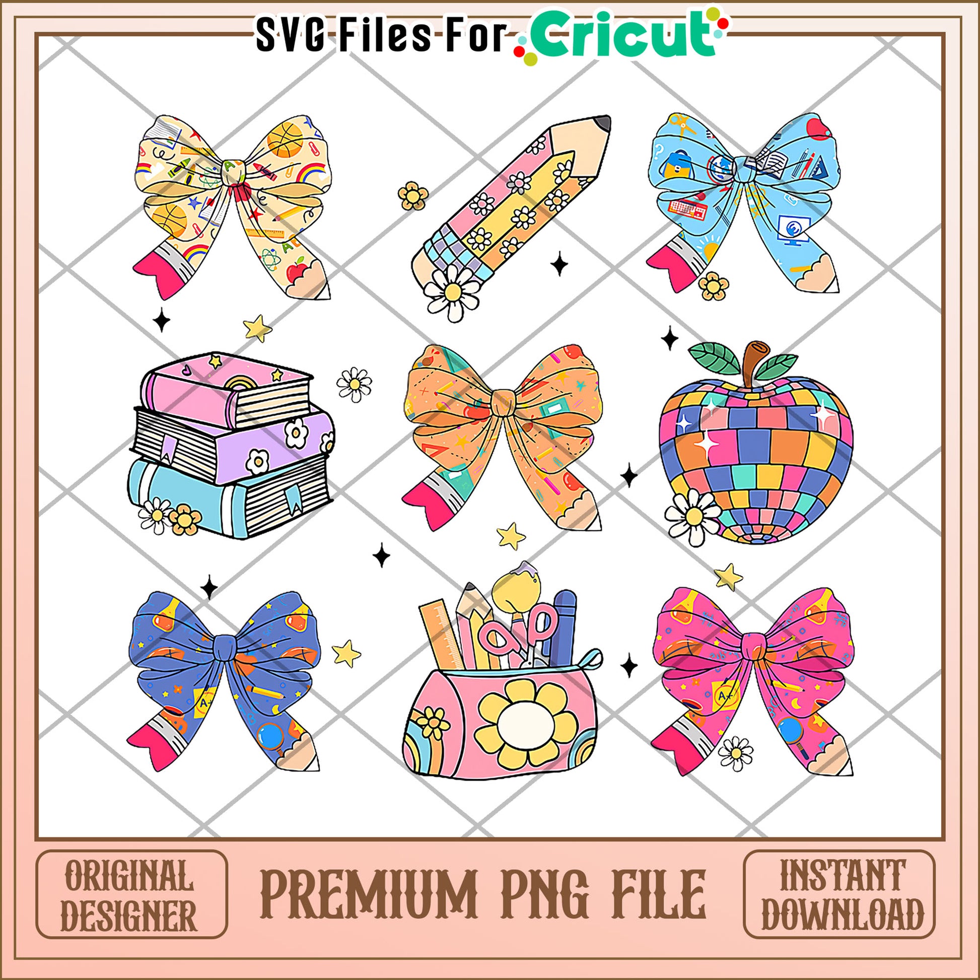 School supplies png, cute stationery design png, back to school items png