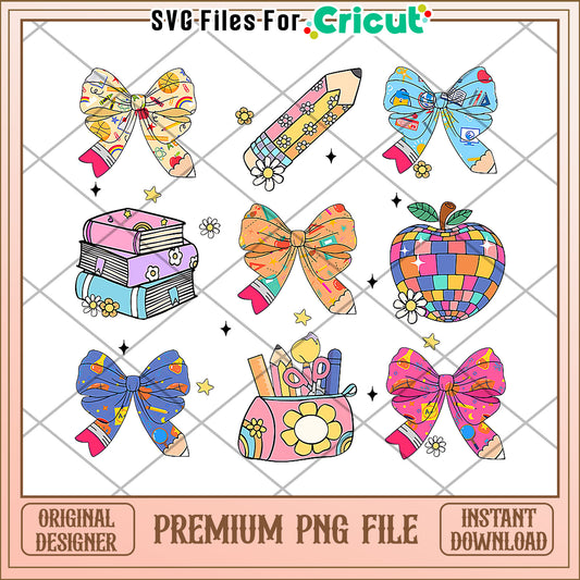 School supplies png, cute stationery design png, back to school items png