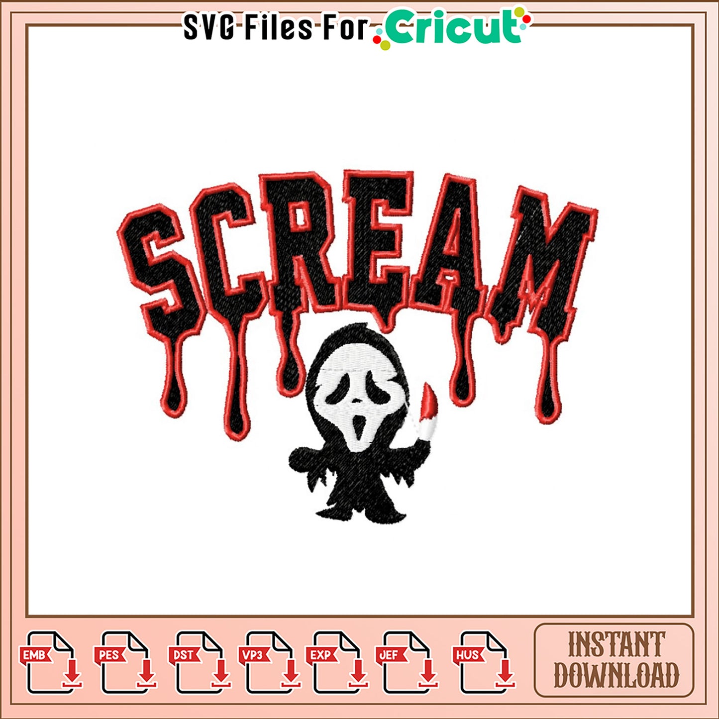 Scream Ghost Embroidery Design Instant Download