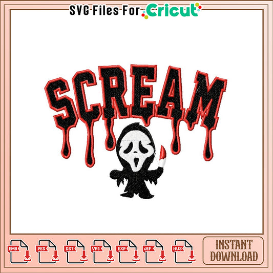 Scream Ghost Embroidery Design Instant Download