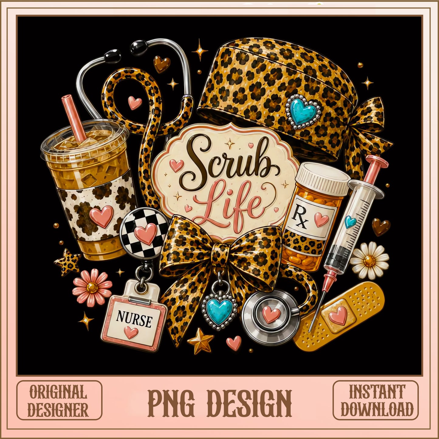 Scrub Life Nurse PNG, Leopard Nurse Life PNG, Nursing PNG