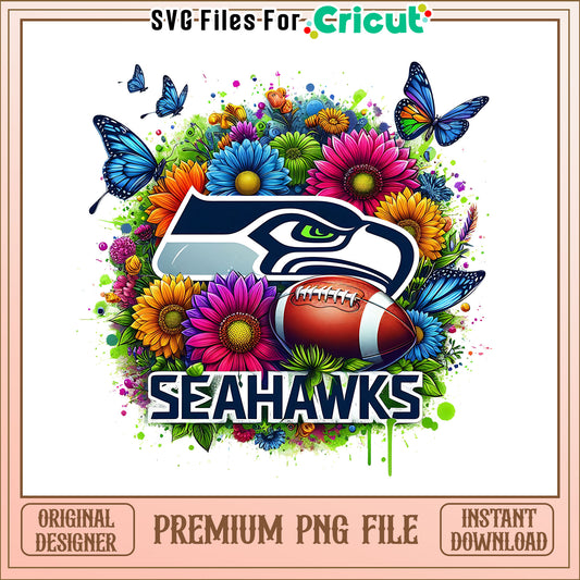 Seahawks logo vintage flower png, Seattle Seahawks png, NFL png