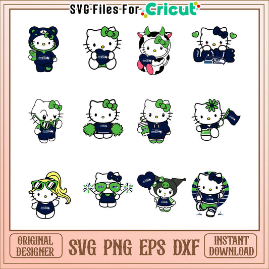Seattle Seahawks Hello Kitty SVG Bundle