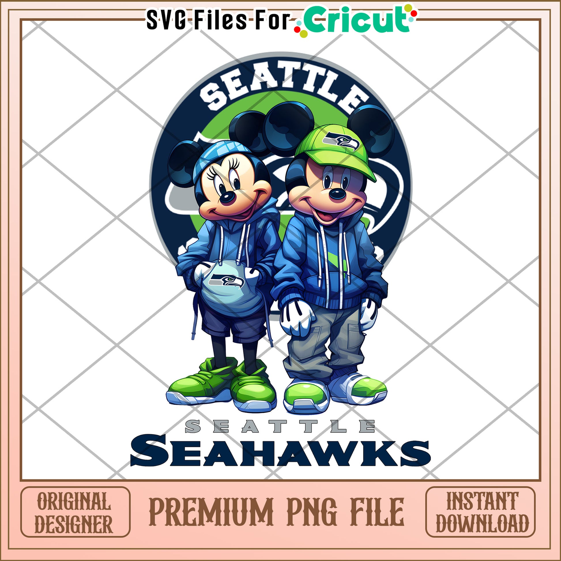 Seattle Seahawks Mickey and Minnie, premium PNG file download