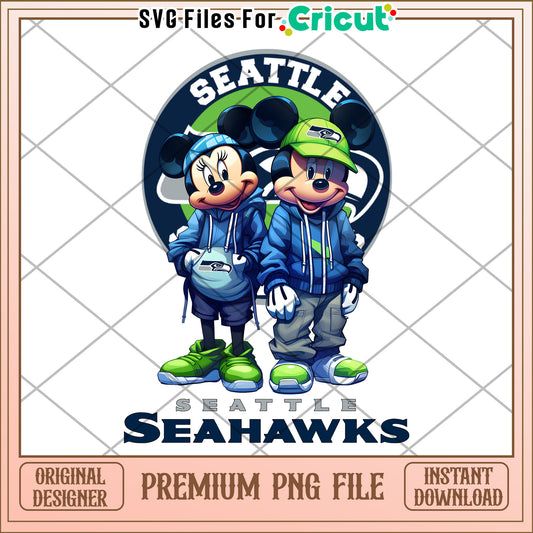 Seattle Seahawks Mickey and Minnie, premium PNG file download