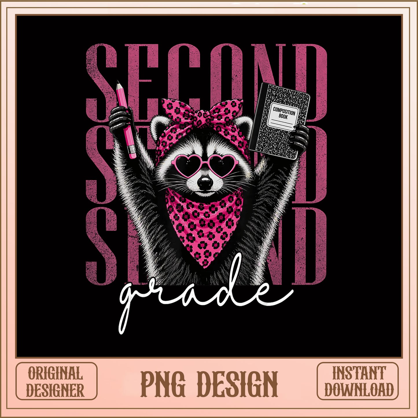 Second Grade Raccoon PNG, Back To School PNG, Teacher PNG