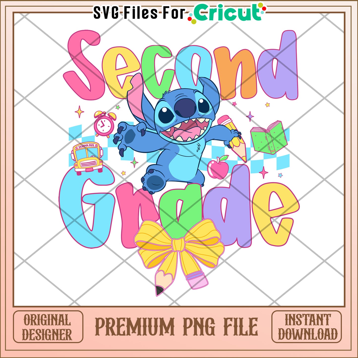 Second grade stitch school design png, back to school quote png, cute student png