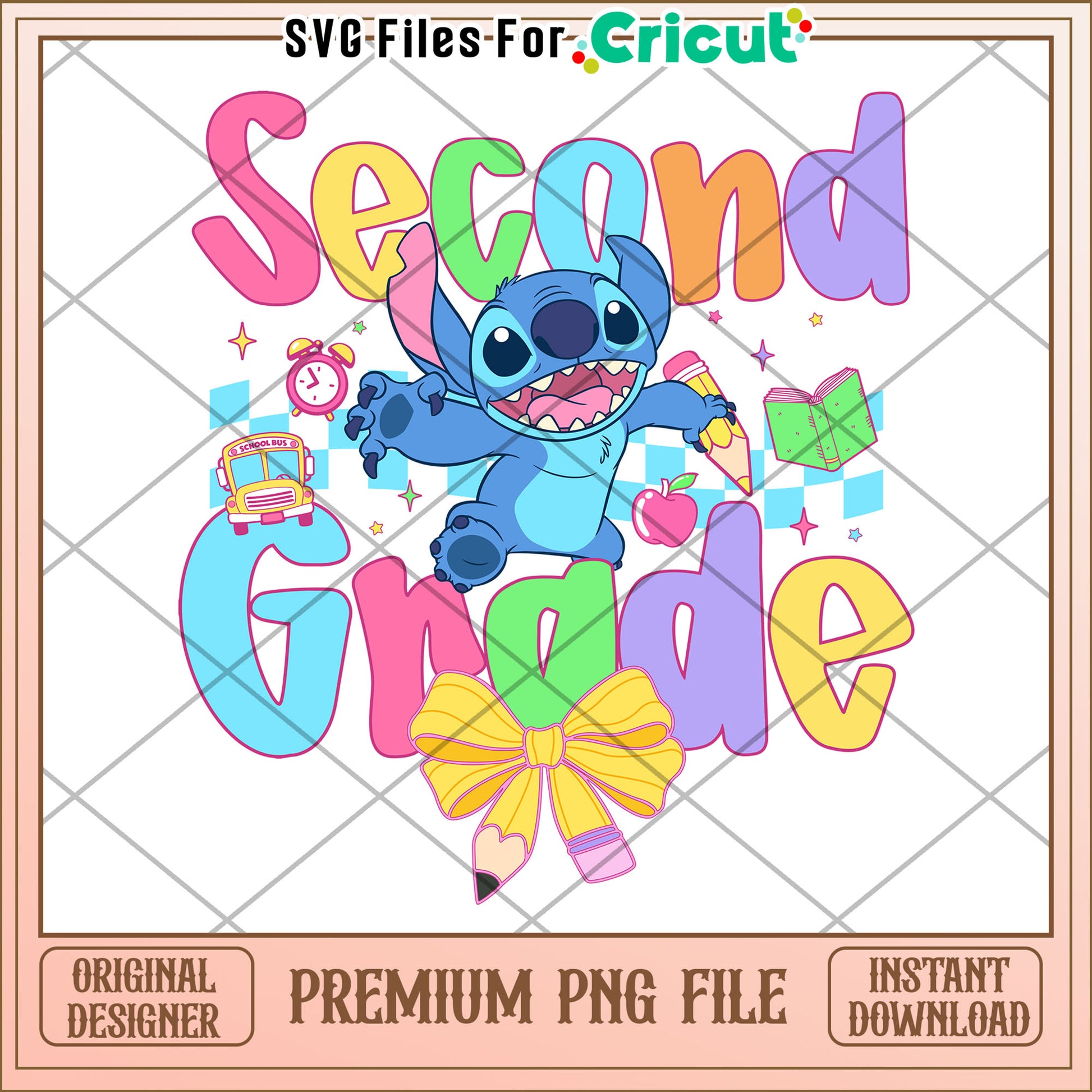 Second grade stitch school design png, back to school quote png, cute student png