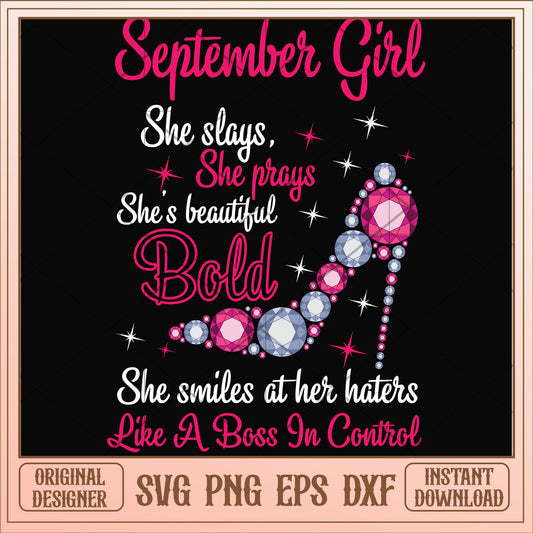 September girl she slays and beautiful bold svg, bold svg, birthday svg