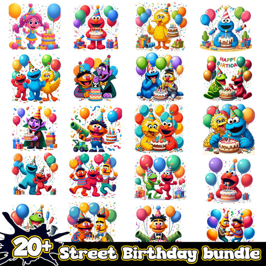 Sesam street with balloon birthday bundle png, sesame street​ png