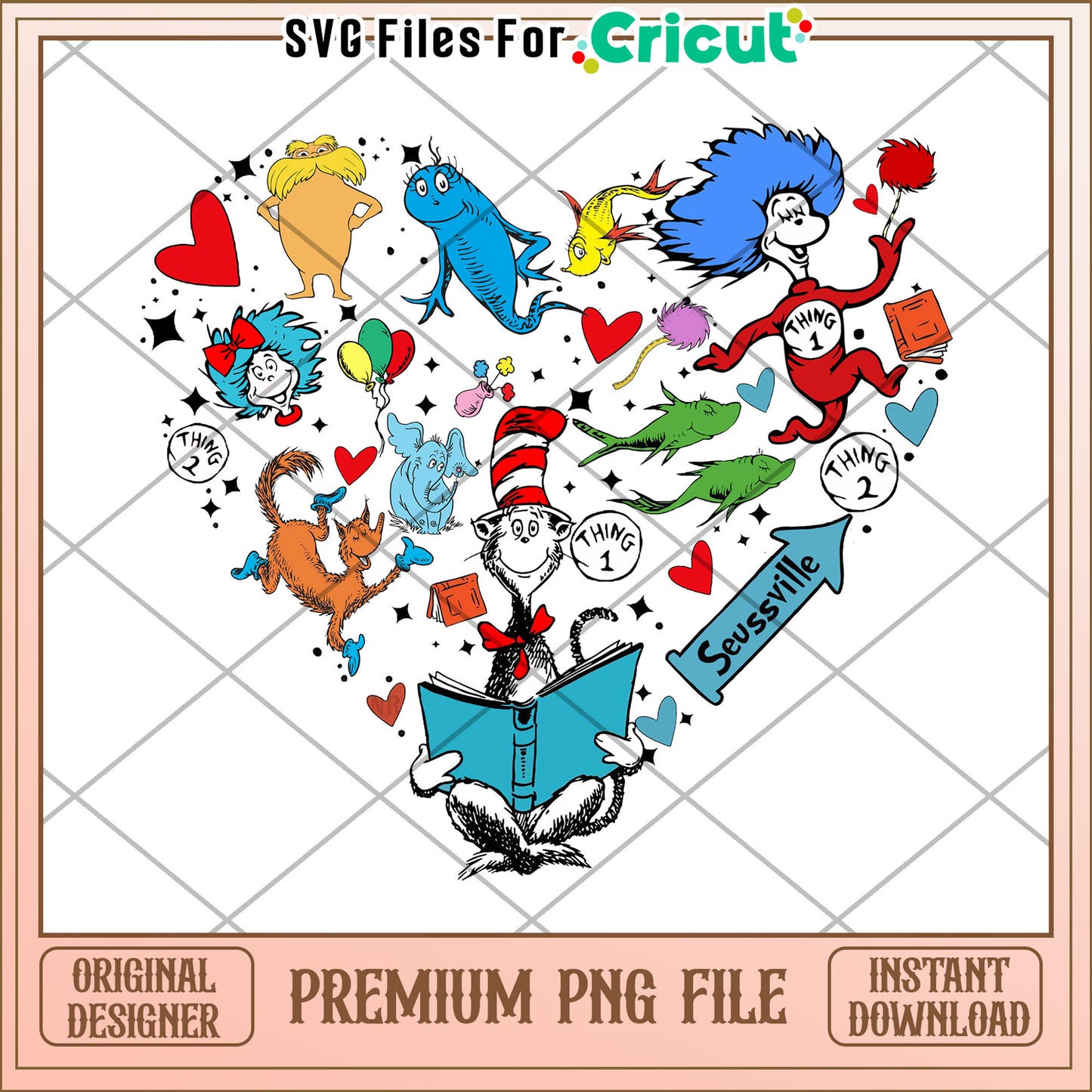 Seussville Heart PNG Cricut File
