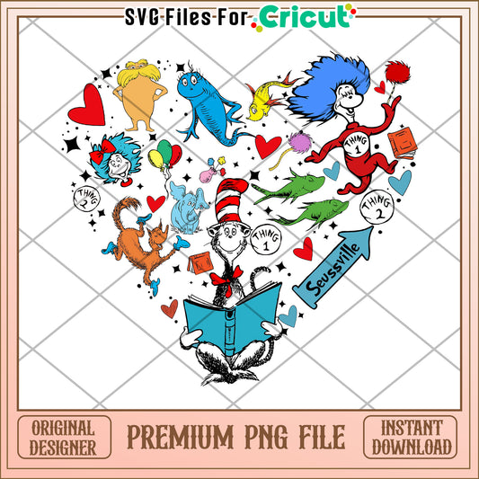 Seussville Heart PNG Cricut File