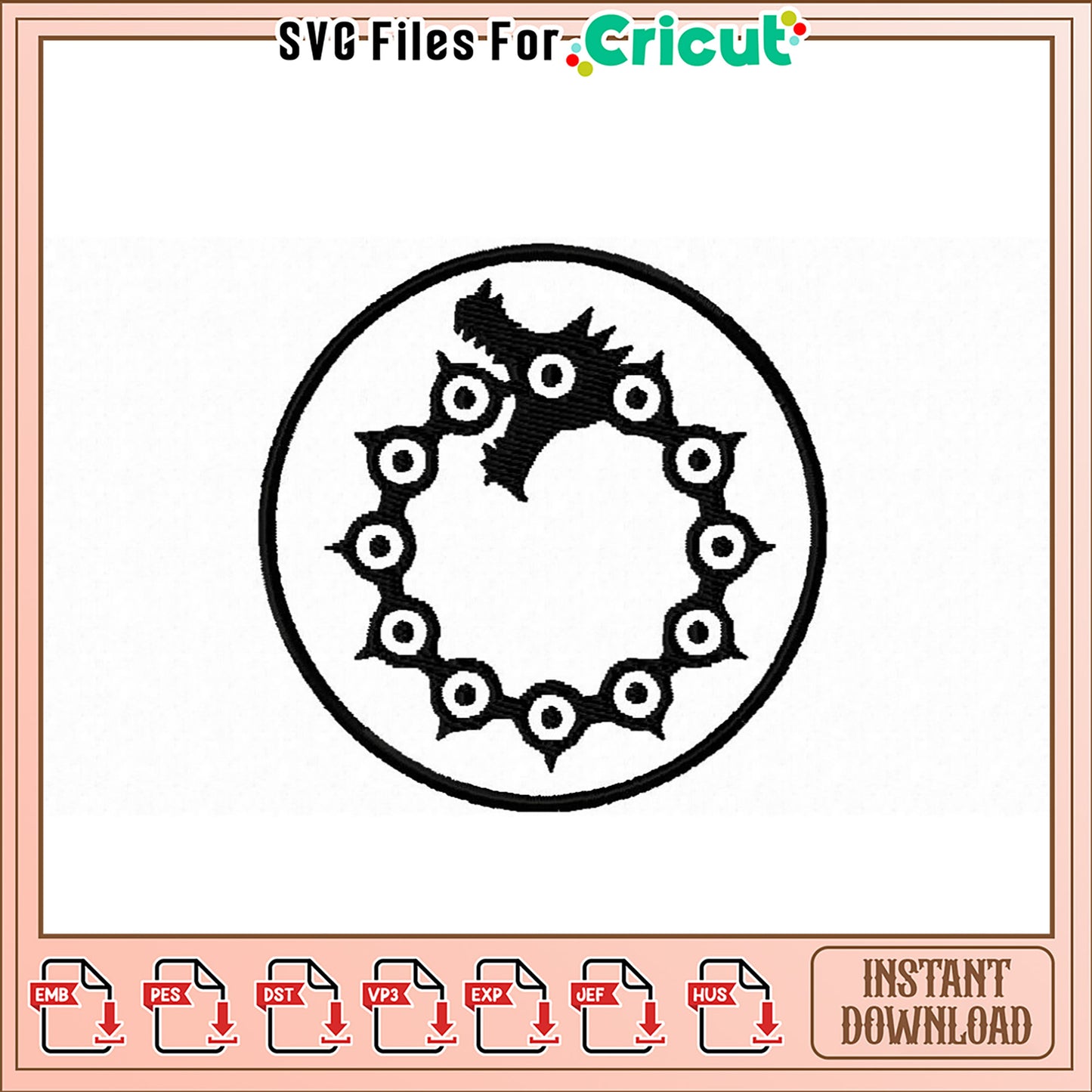 Seven Deadly Sins Dragon Embroidery Design Instant Download