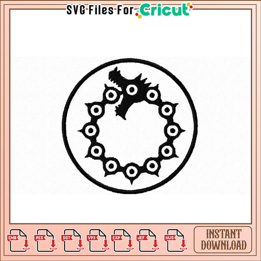 Seven Deadly Sins Dragon Embroidery Design Instant Download