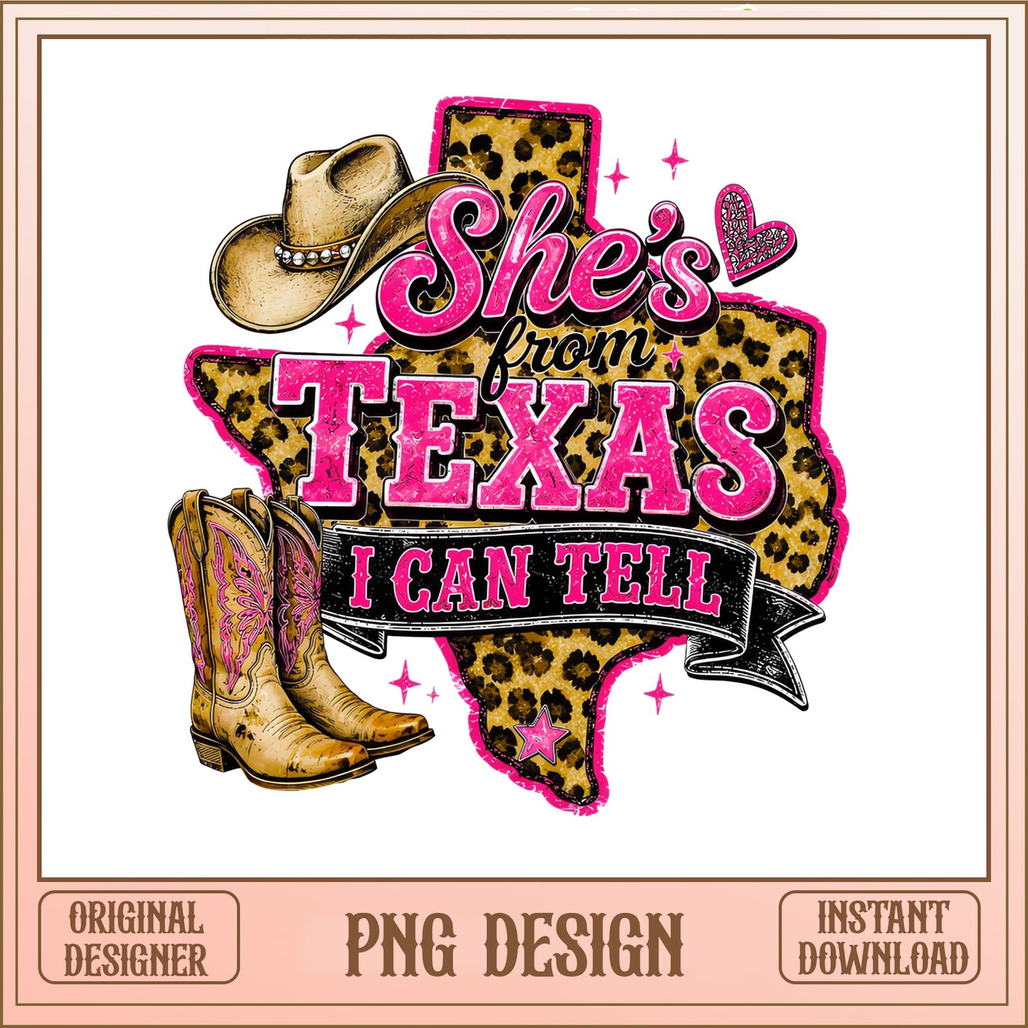 She's From Texas I Can Tell PNG, Cowgirl Leopard PNG, Western PNG