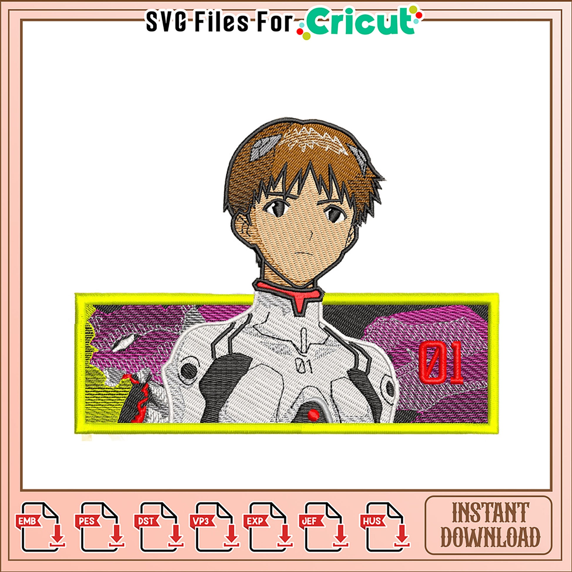 Shinji Ikari Eva-01 Embroidery Design