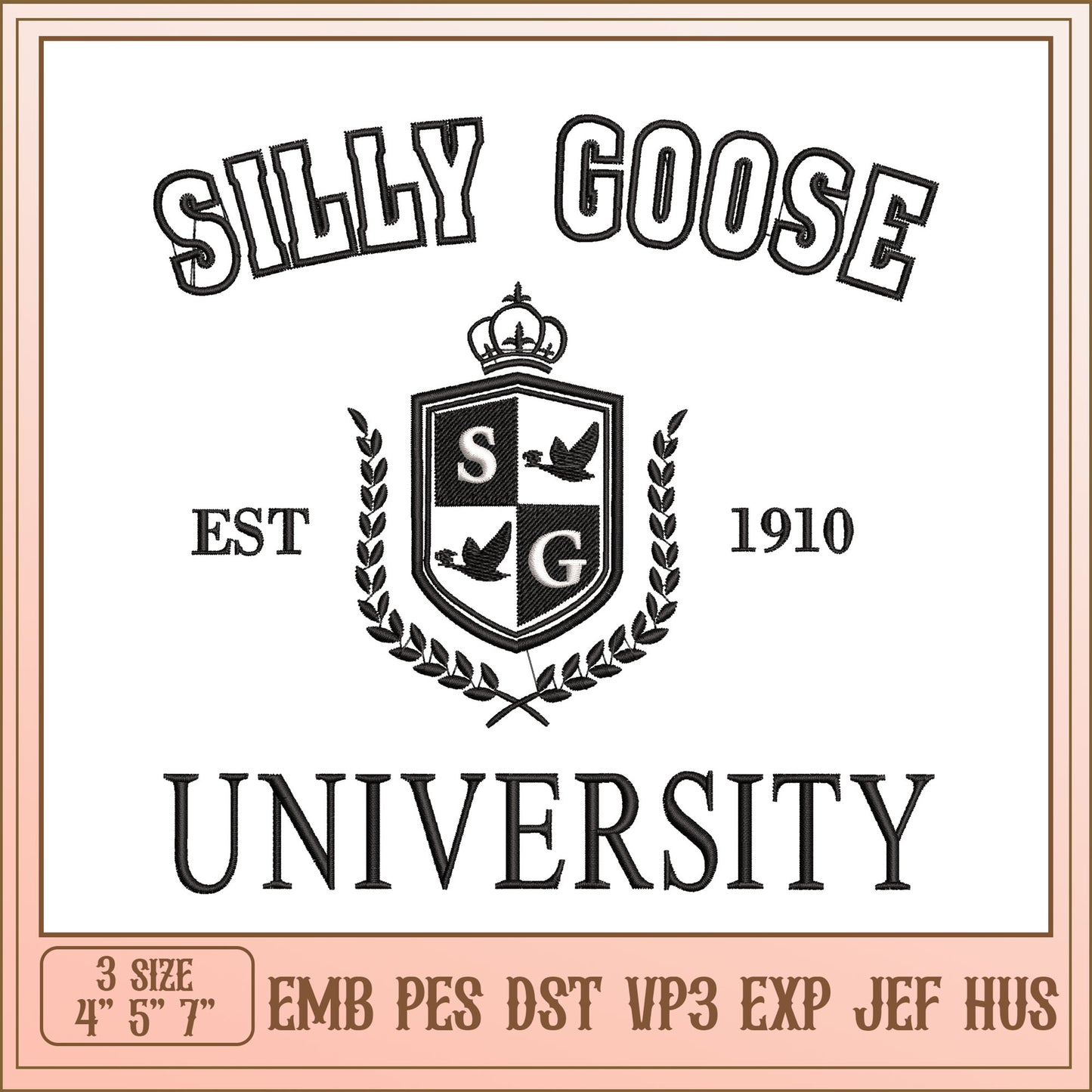Silly Goose University Embroidery Design in Three Size Options