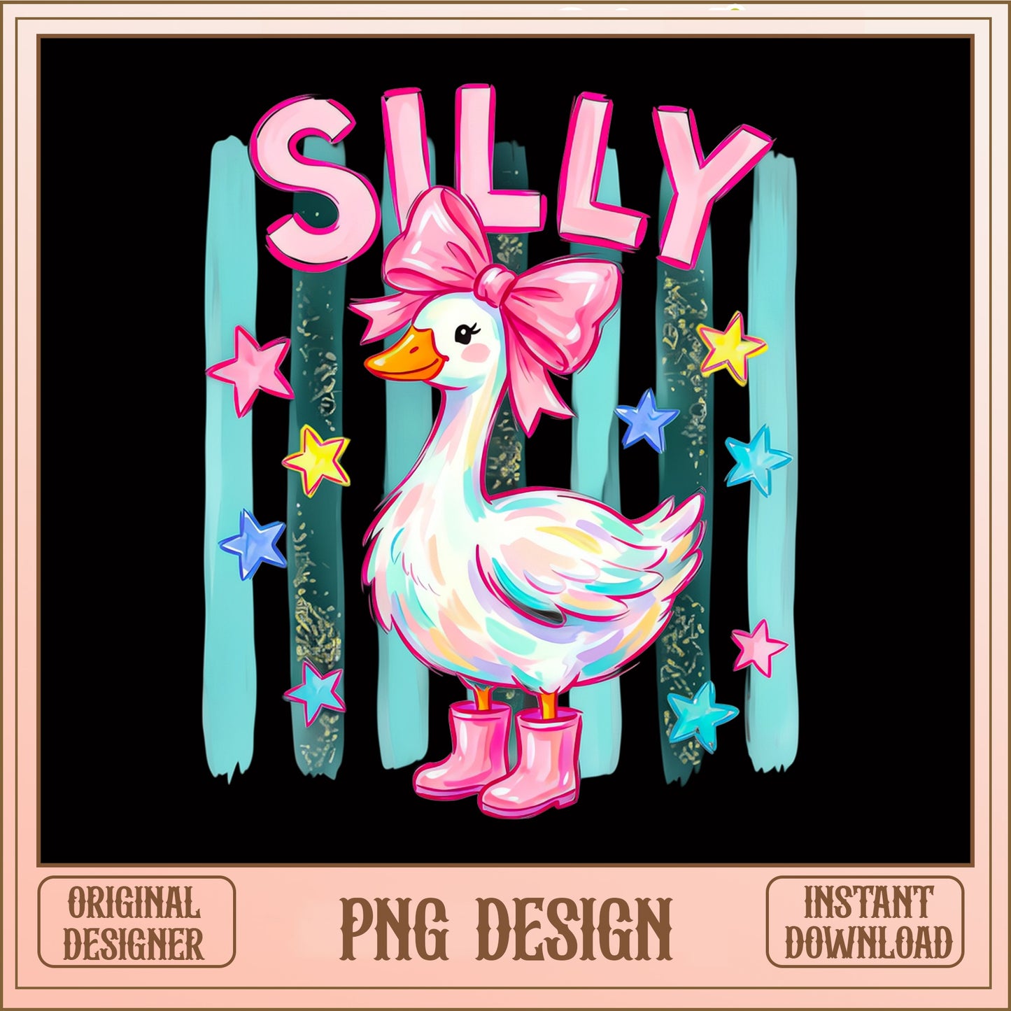 Silly Goose With Bow PNG, Cute Duck Coquette PNG, Funny Goose PNG