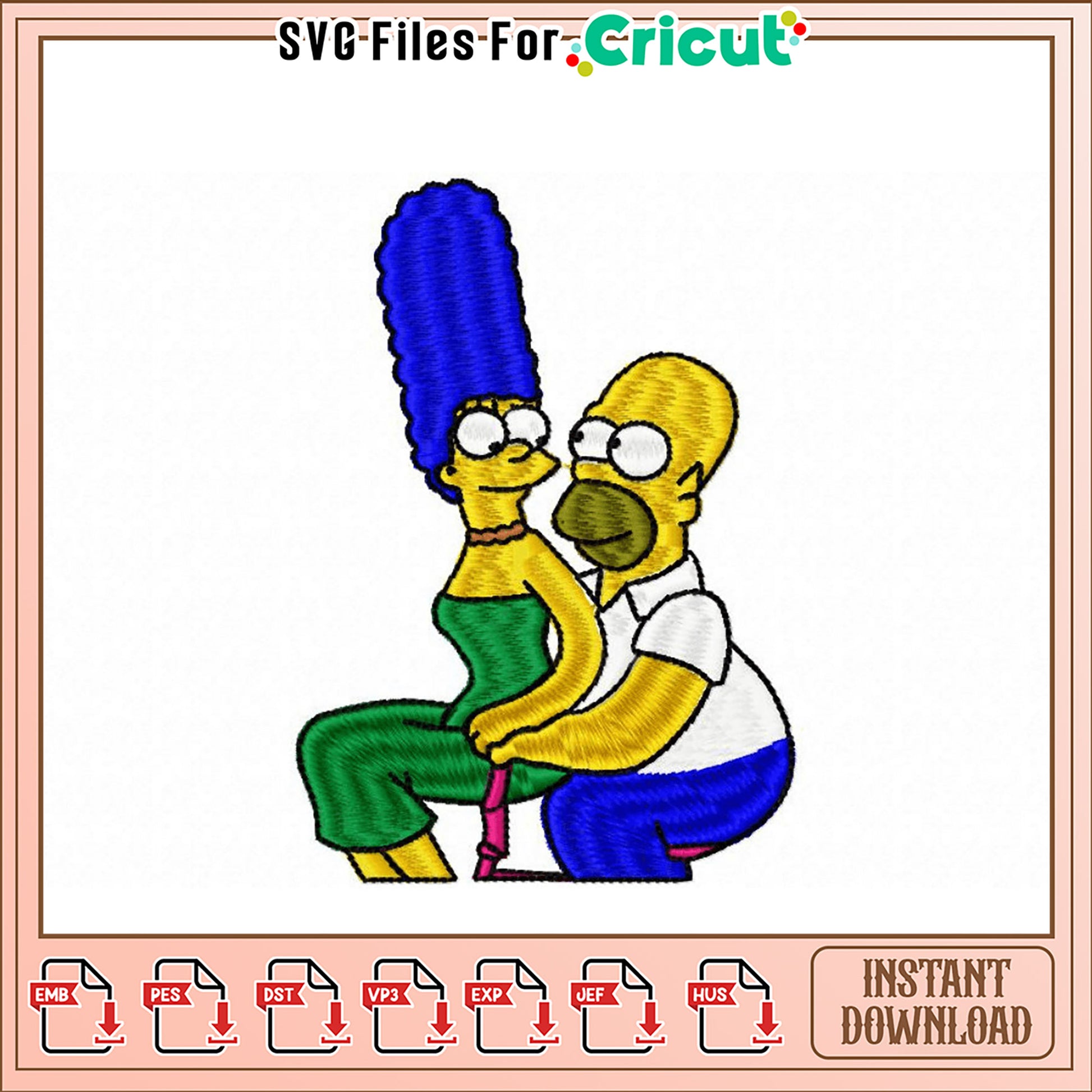 Simpsons Embroidery Design Homer & Marge Instant Download
