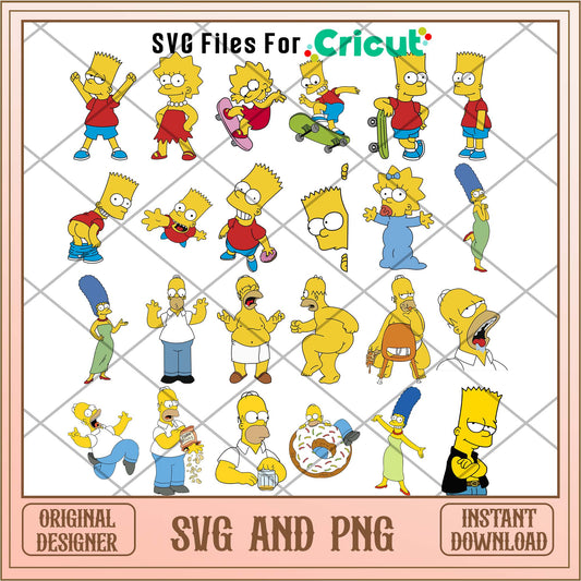 Simpsons family members boy and girl svg bundle 