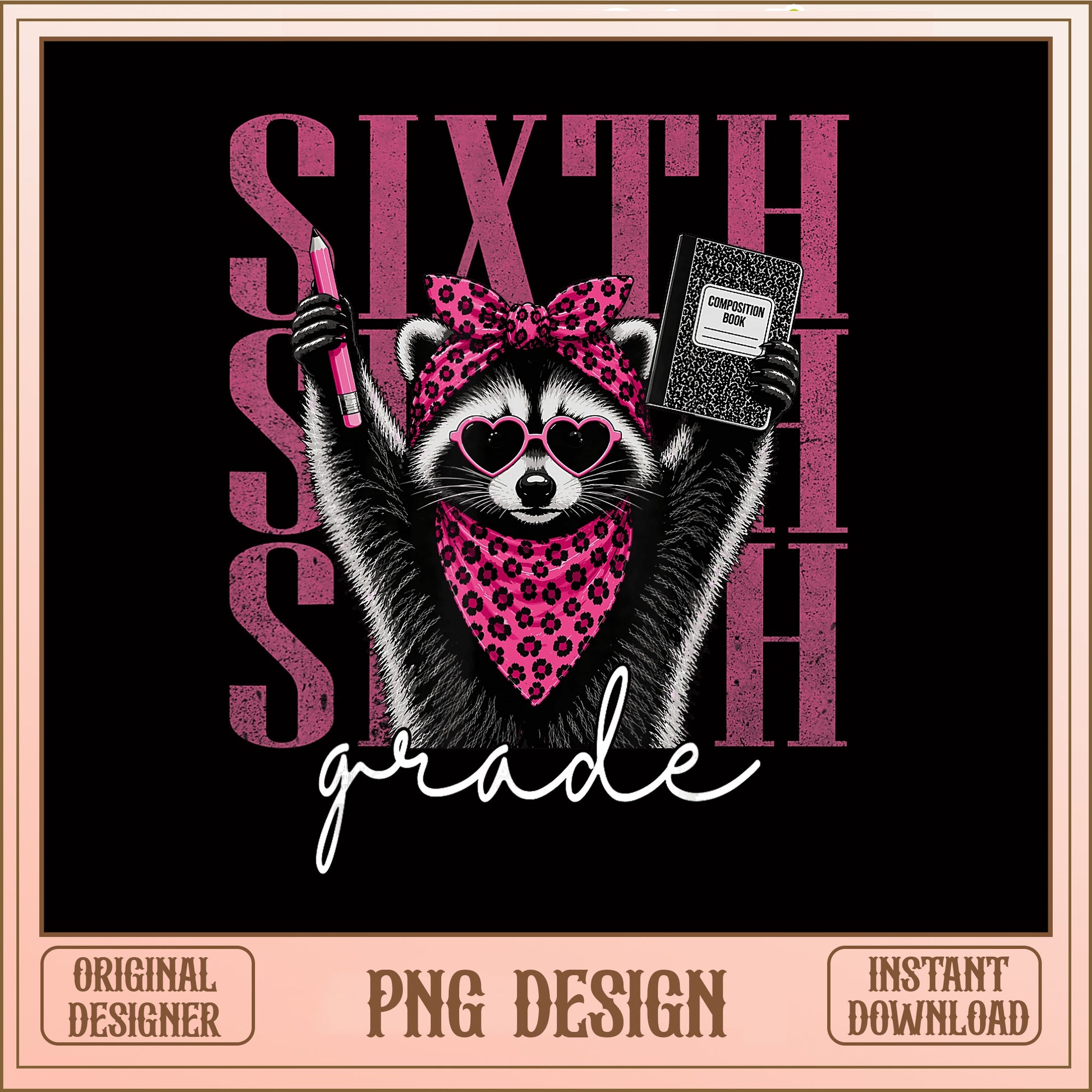 Sixth Grade Raccoon PNG, Back To School PNG, Teacher PNG
