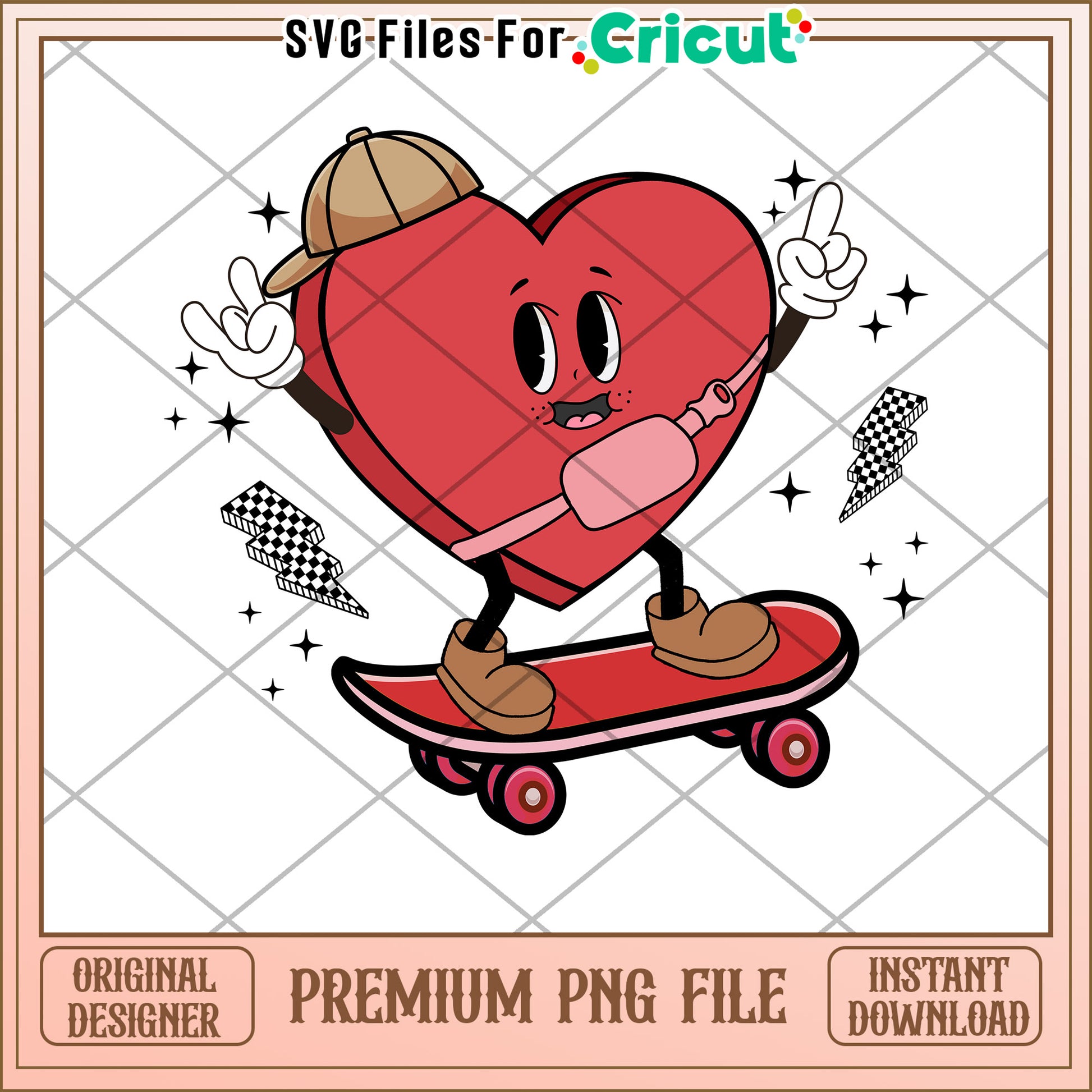 Skateboarding Heart PNG Valentines Day Design