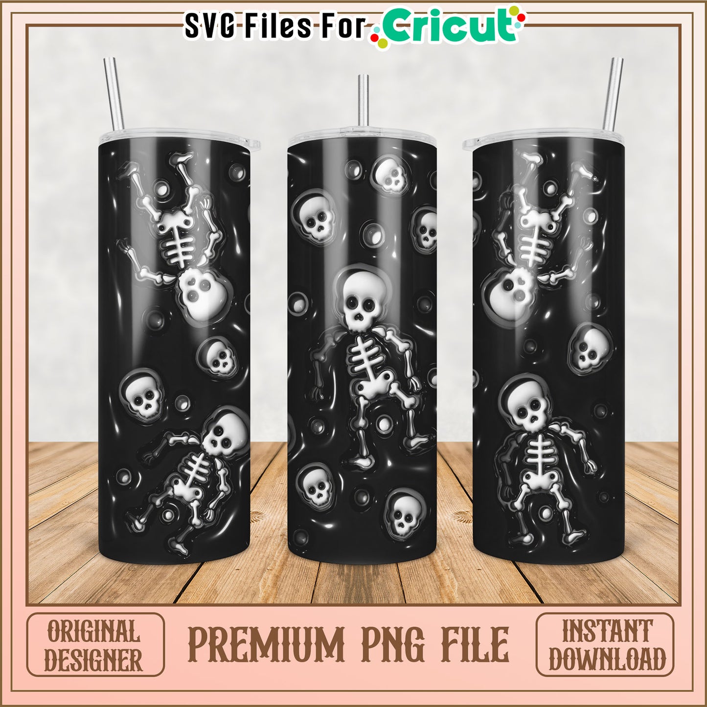 Skeleton Design Tumbler PNG File for Cricut Projects Download