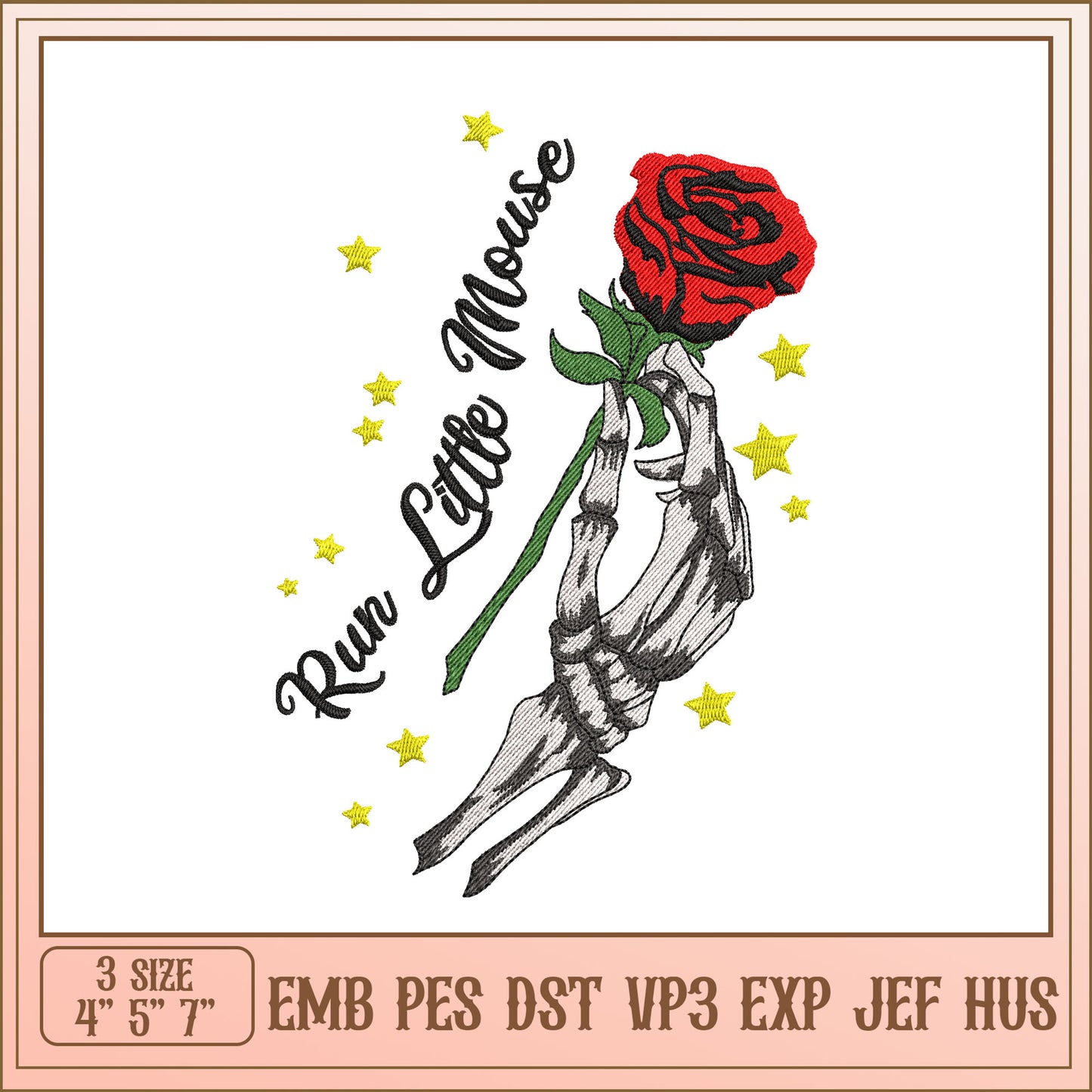 Skeleton Hand Rose Embroidery Design