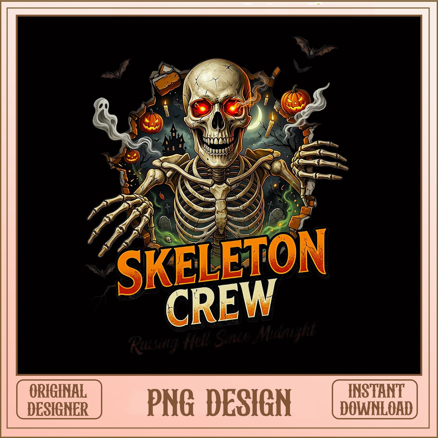 Skeleton Crew Halloween PNG, Spooky Skull Design, Halloween PNG