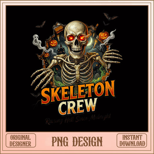 Skeleton Crew Halloween PNG, Spooky Skull Design, Halloween PNG