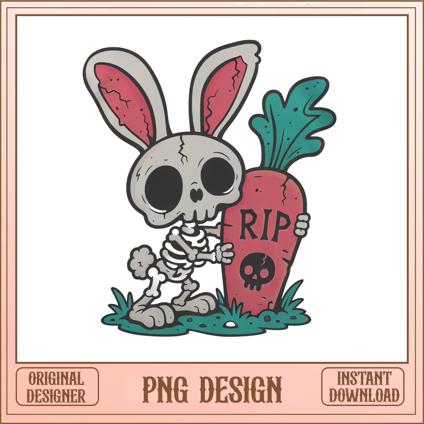 Skeleton Easter Bunny PNG, Spooky Easter Carrot PNG, RIP Bunny PNG