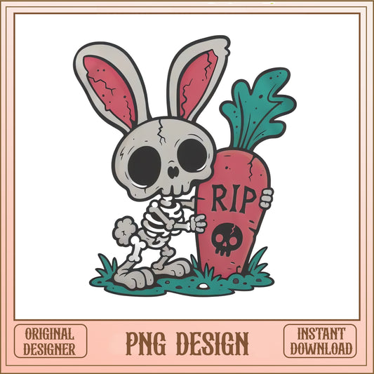 Skeleton Easter Bunny PNG, Spooky Easter Carrot PNG, RIP Bunny PNG