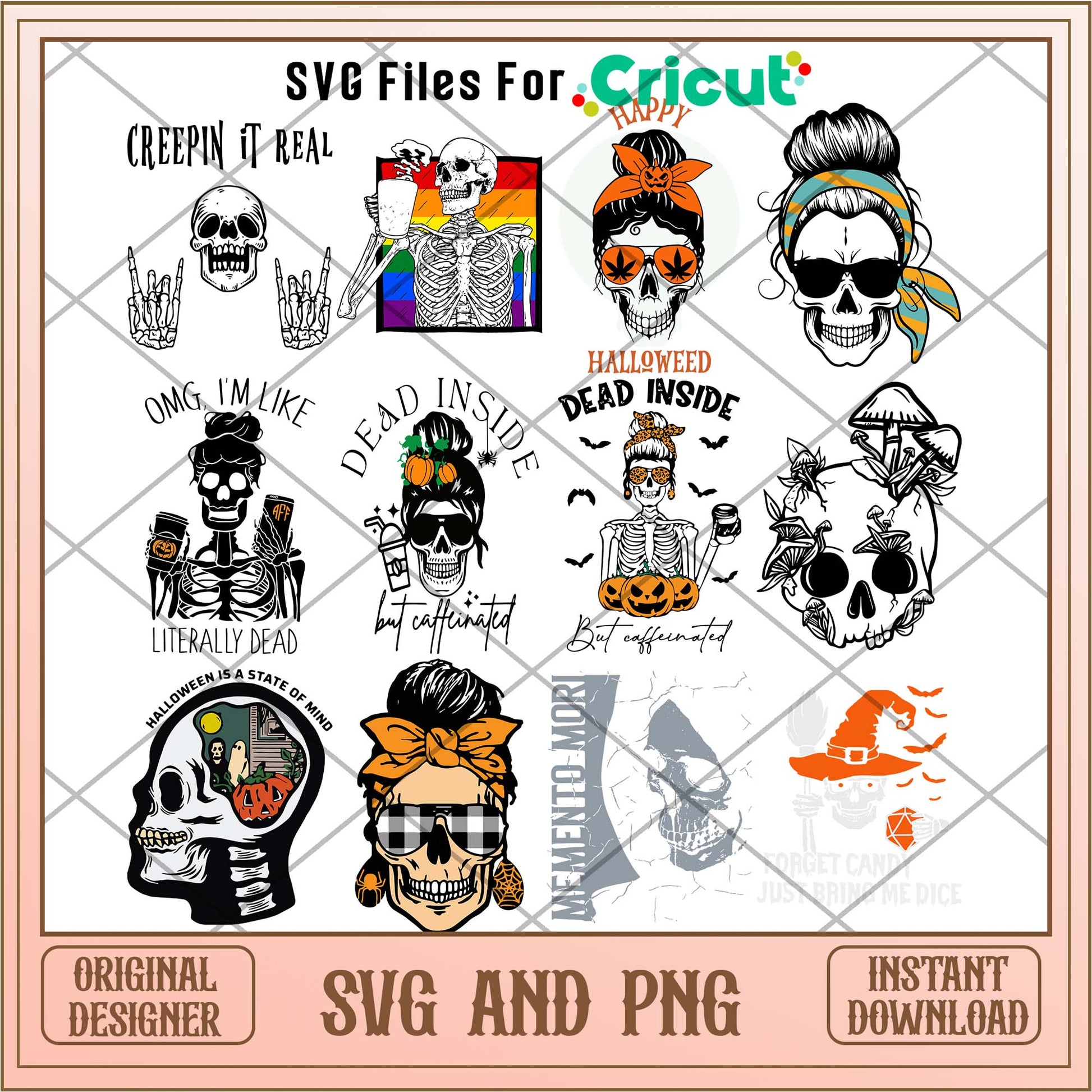 Skeleton messy bun halloween svg bundle, Halloween svg - Svgfileforcricut
