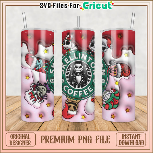 Skellington Coffee Tumbler PNG Design for Cricut Instant Download