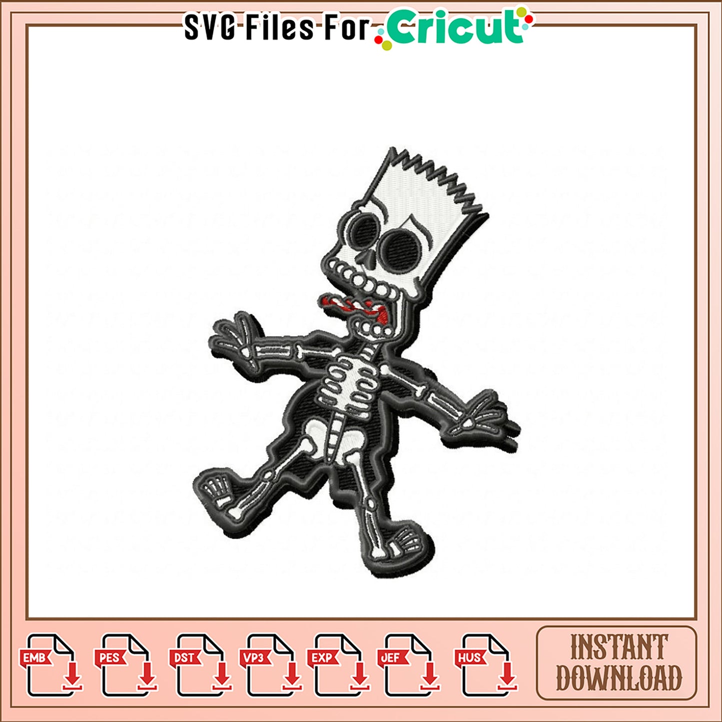 Skull Cartoon Boy Embroidery Design Instant Download