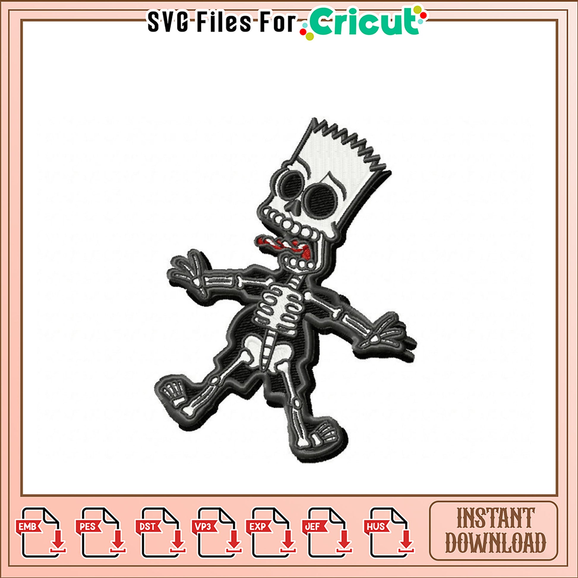 Skull Cartoon Boy Embroidery Design Instant Download