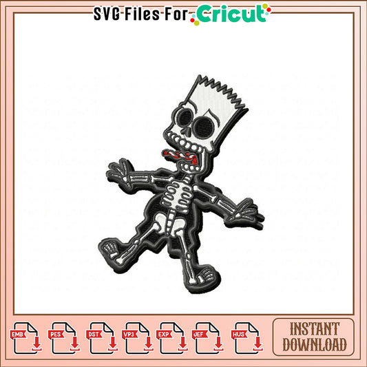Skull Cartoon Boy Embroidery Design Instant Download