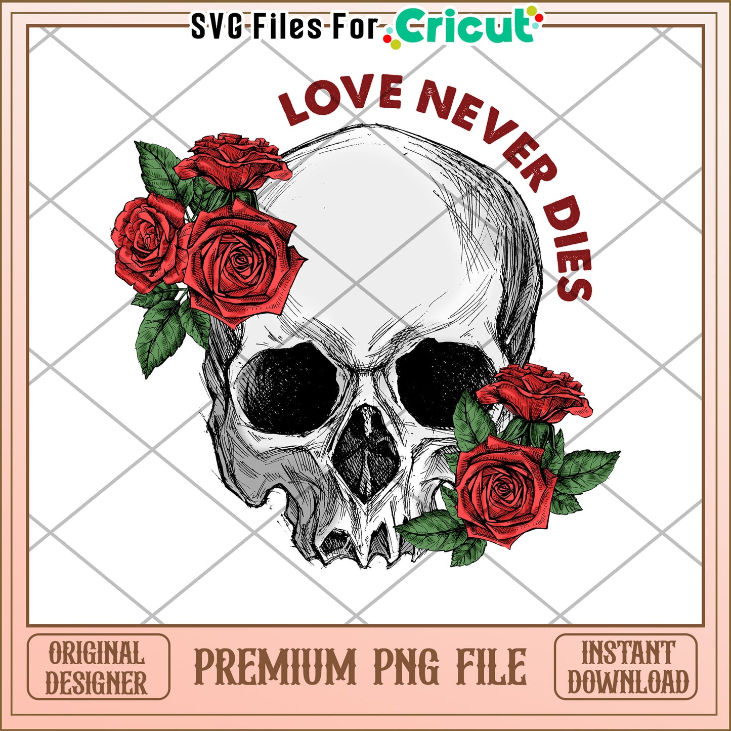 Skull Roses Love Never Dies PNG