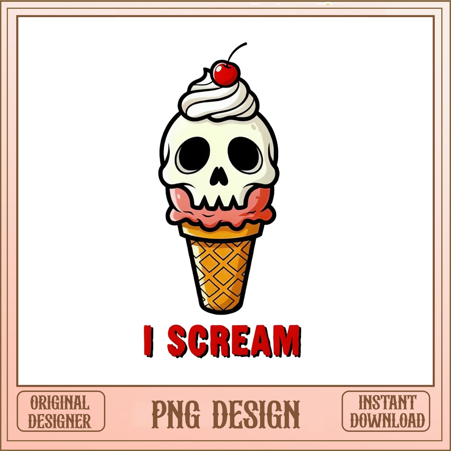 Skull Ice Cream Cone PNG, I Scream Halloween PNG, Funny Skull PNG