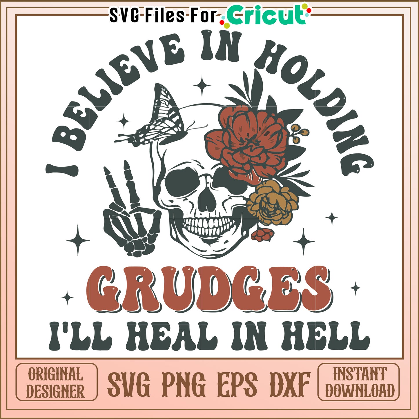 Skull with Flowers Design, Belief in Holding Grudges Art